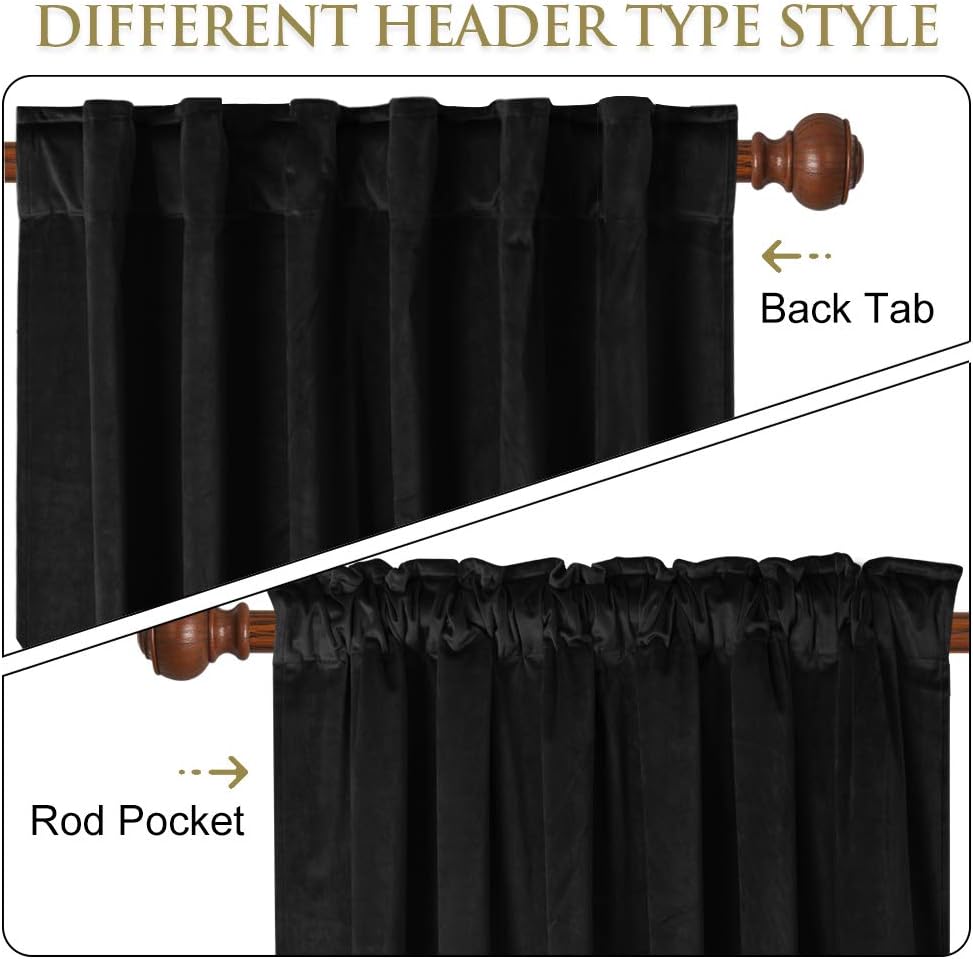 StangH Blackout Velvet Curtains for Sliding Door Back Tab Black Thermal Insulated Curtain Panels 96 inches Long Backdrop Curtains for Studio/Theater, W62 x L96, 2 Panels